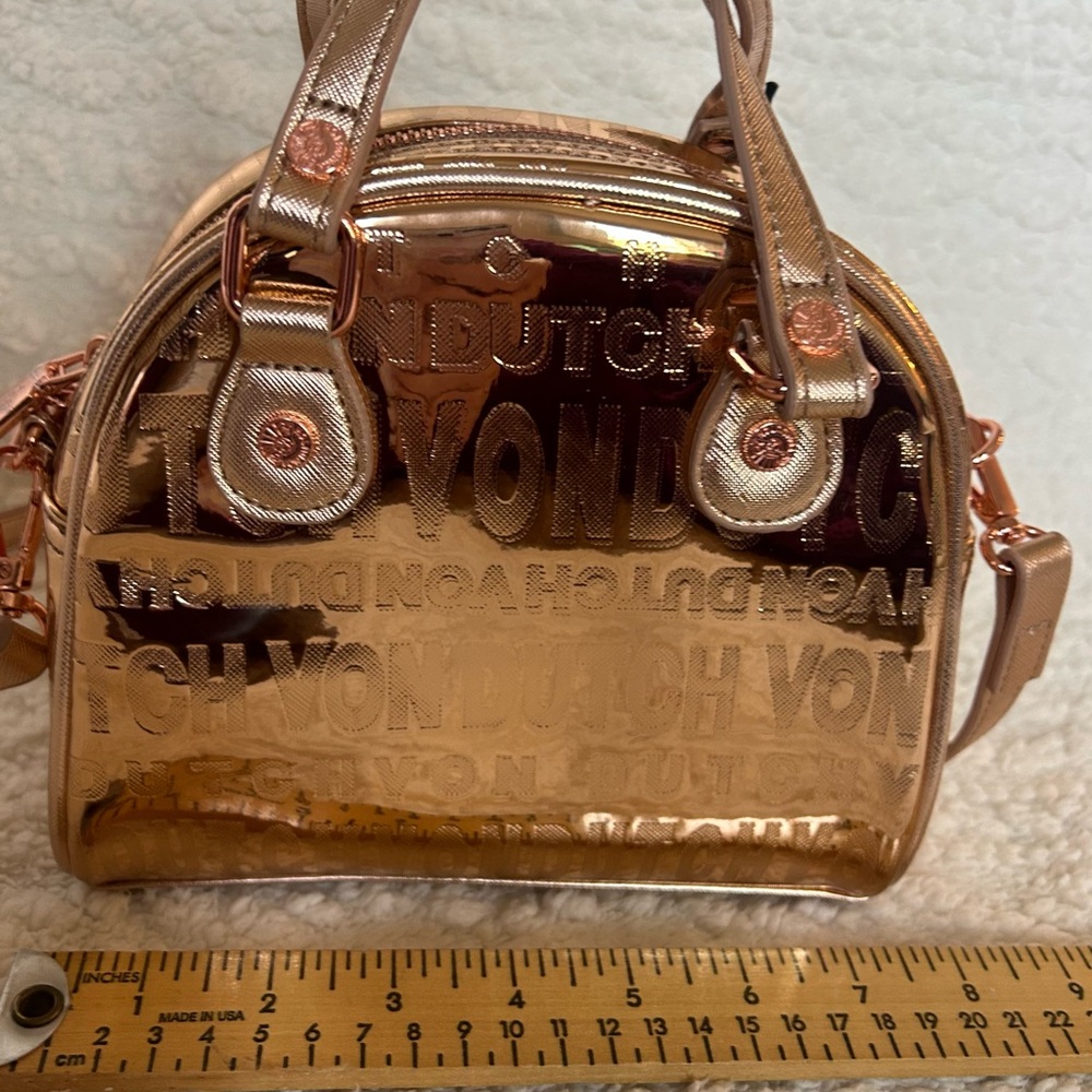 NWT Von Dutch Bowler Handbag Rose Gold Metallic Y2K Alternative Goth - Picture 3 of 6
